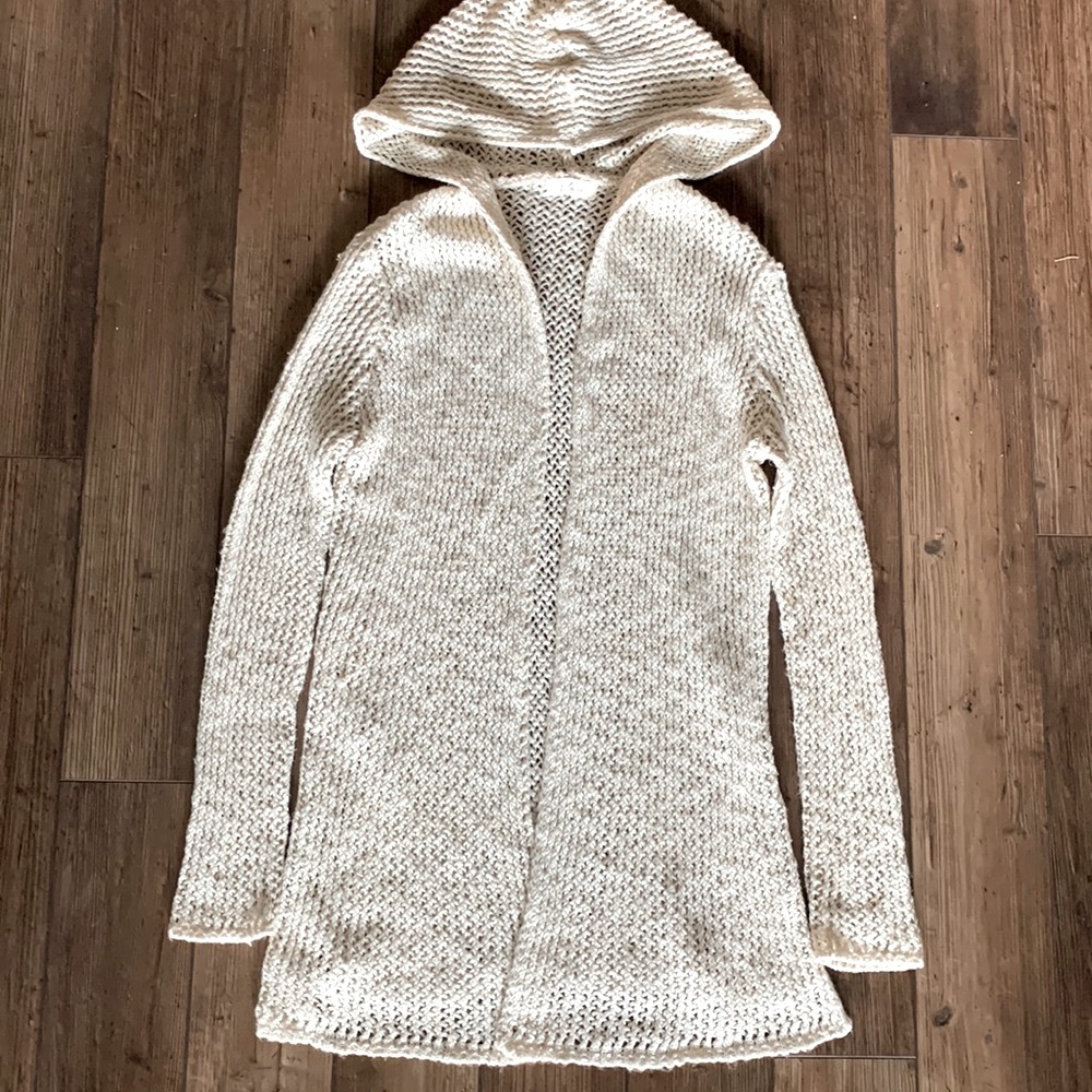 Cream/Tan Hooded Crochet Elan Cardigan